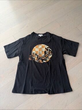 A.L.C. Black Short-Sleeve Tee with Orange Checker Tiger Motif